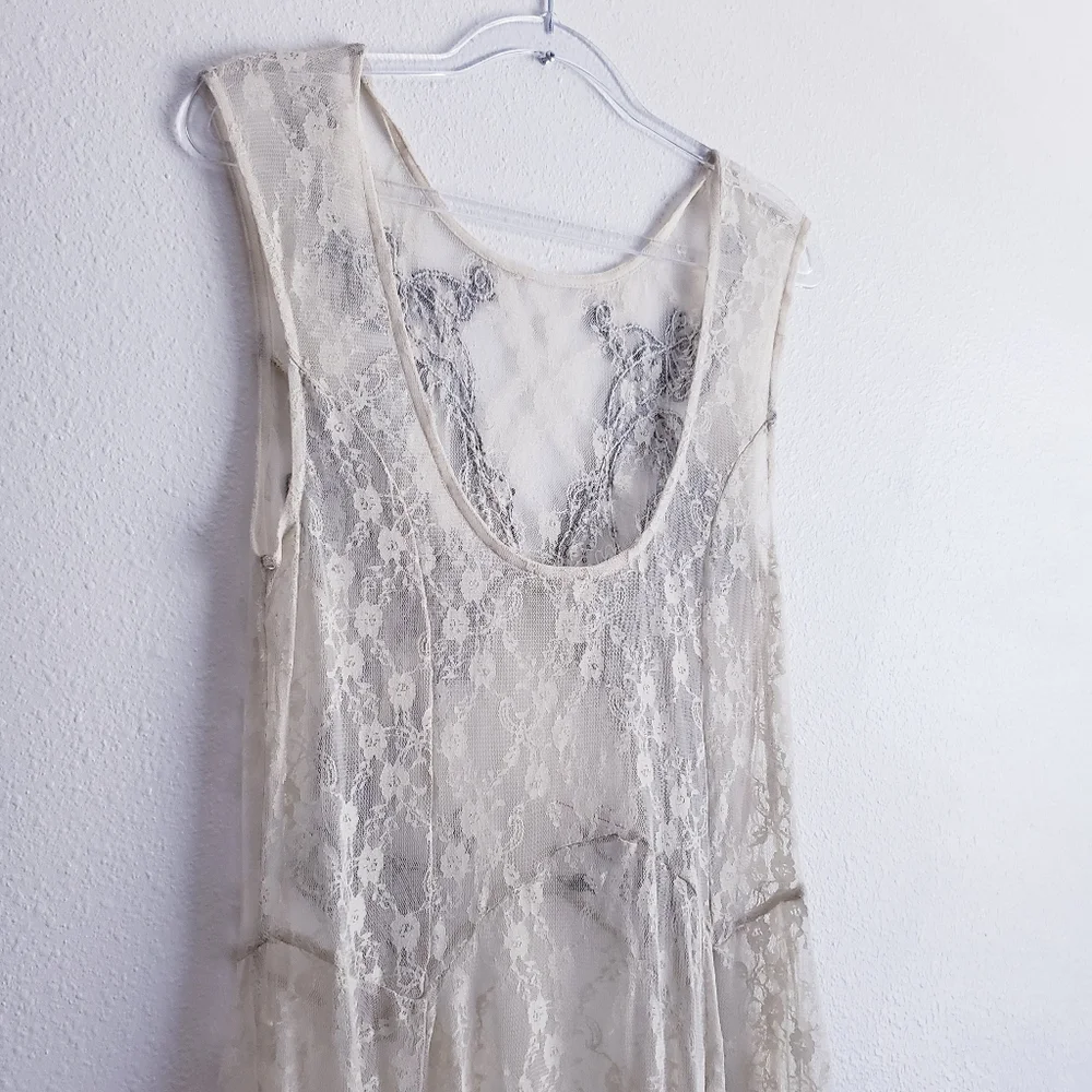 Free People Lace Beaded Bohemian Handkerchief Lace Dress